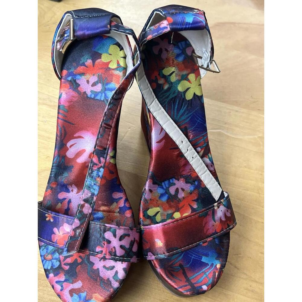 Women's Floral Pattern Wedge Open Toe Platform Ankle Strap